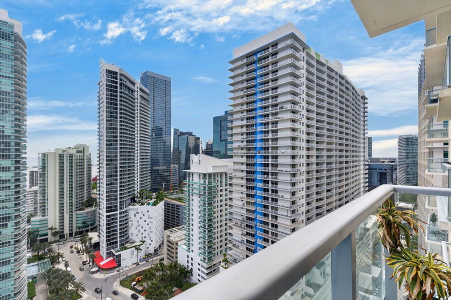 Brickell towers seen from a high rise balcony